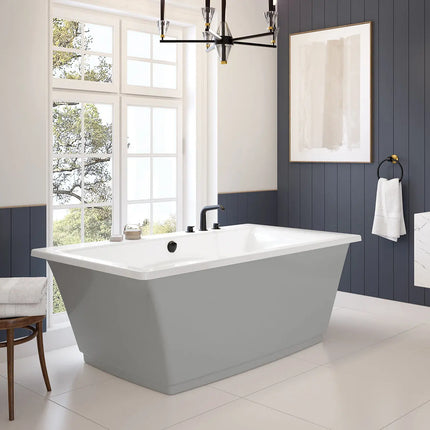 Optik 6636 F Acrylic Freestanding Center Drain Bathtub in White with Sterling Silver Skirt - Plumbing Market