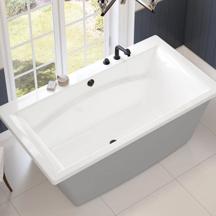 Optik 6636 F Acrylic Freestanding Center Drain Bathtub in White with Sterling Silver Skirt - Plumbing Market