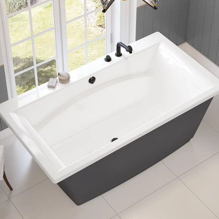 Optik 6636 F Acrylic Freestanding Center Drain Bathtub in White with Thunder Grey Skirt - Plumbing Market