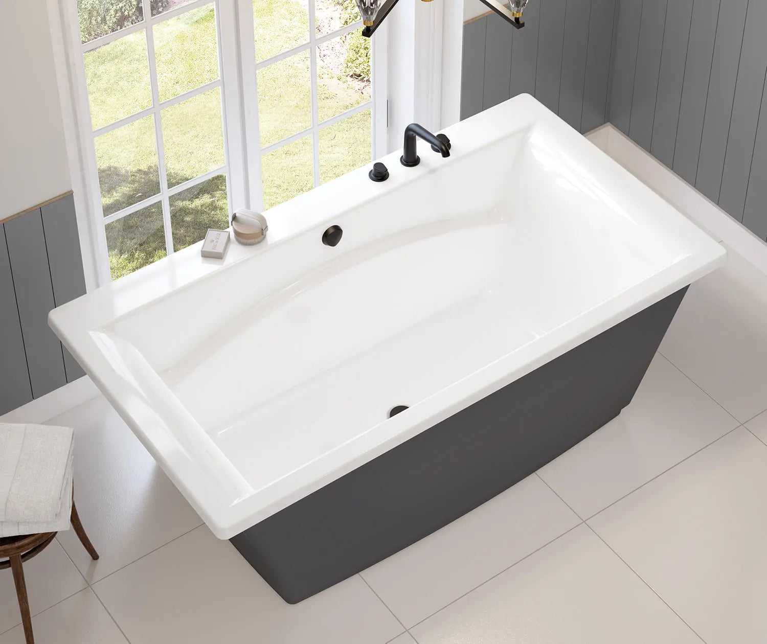 Optik 6636 F Acrylic Freestanding Center Drain Bathtub in White with Thunder Grey Skirt - Plumbing Market