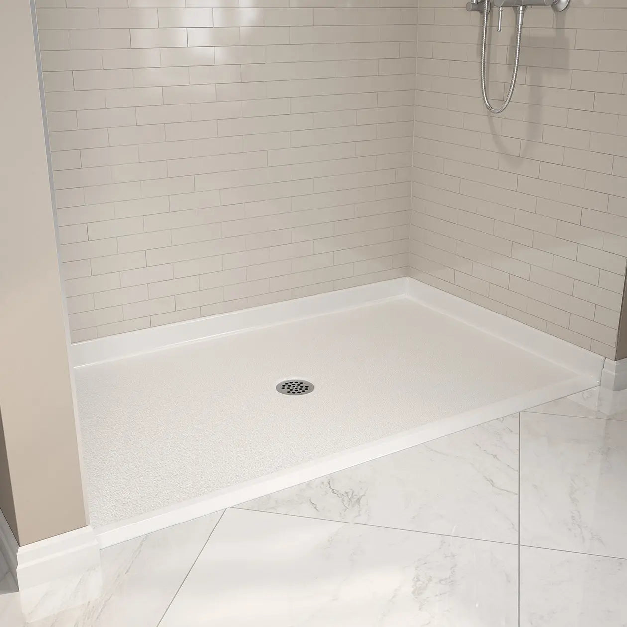 Outlook Base 6036 AcrylX Alcove Shower Base with Center Drain in White - Plumbing Market