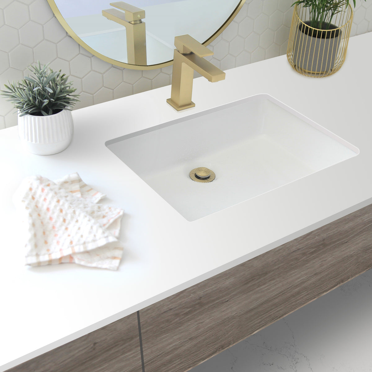 Stylish 20" Rectangular Undermount Ceramic Bathroom Sink with 2 Overflow Finishes P-209H