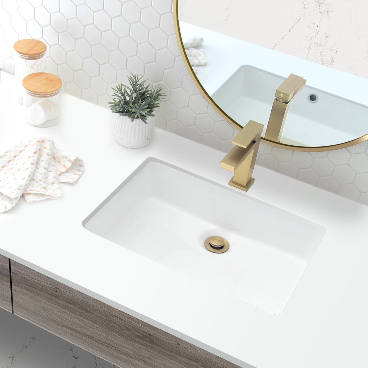 Stylish 20" Rectangular Undermount Ceramic Bathroom Sink with 2 Overflow Finishes P-209H