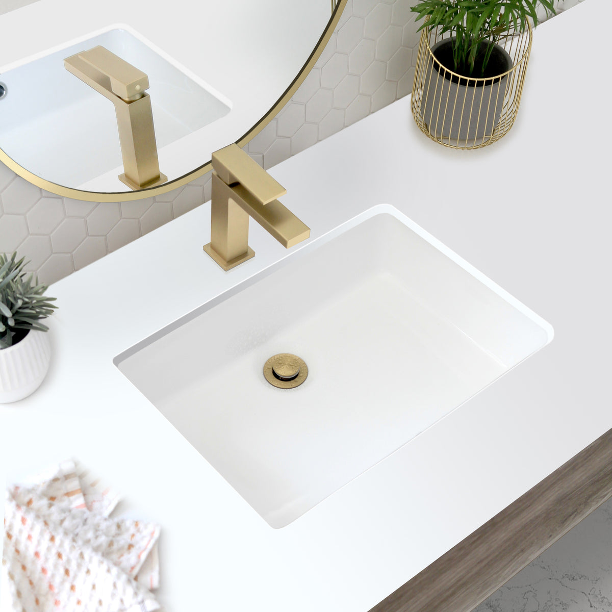Stylish 20" Rectangular Undermount Ceramic Bathroom Sink with 2 Overflow Finishes P-209H