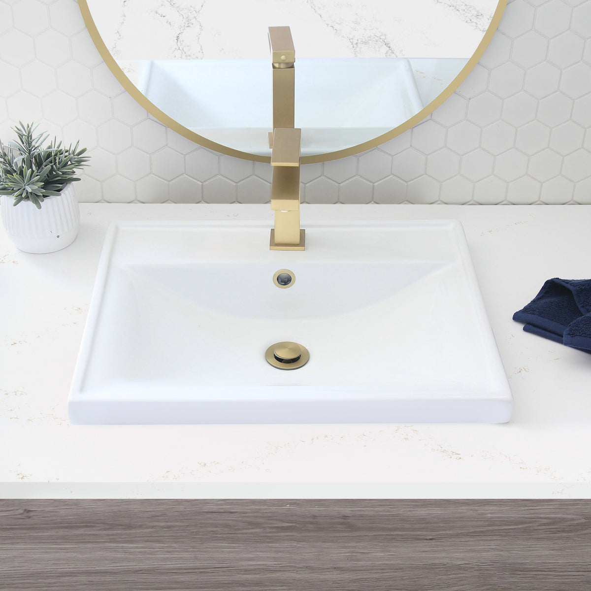 Stylish 20" Rectangular Top-mount Ceramic Bathroom Sink with 2 Overflow Finishes P-210H