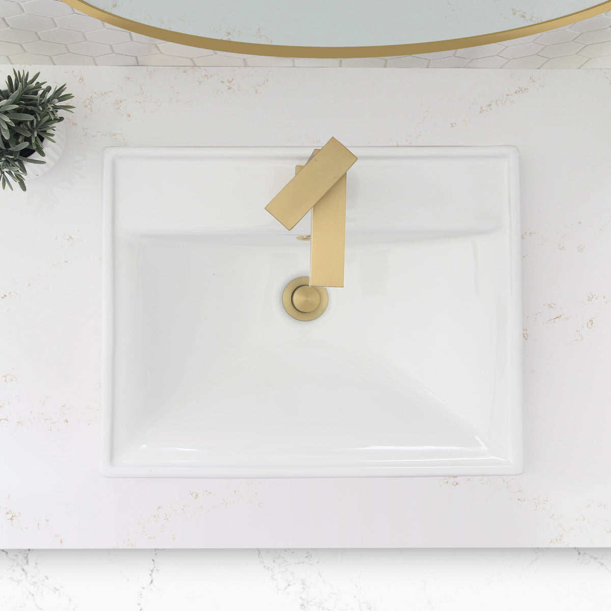 Stylish 20" Rectangular Top-mount Ceramic Bathroom Sink with 2 Overflow Finishes P-210H