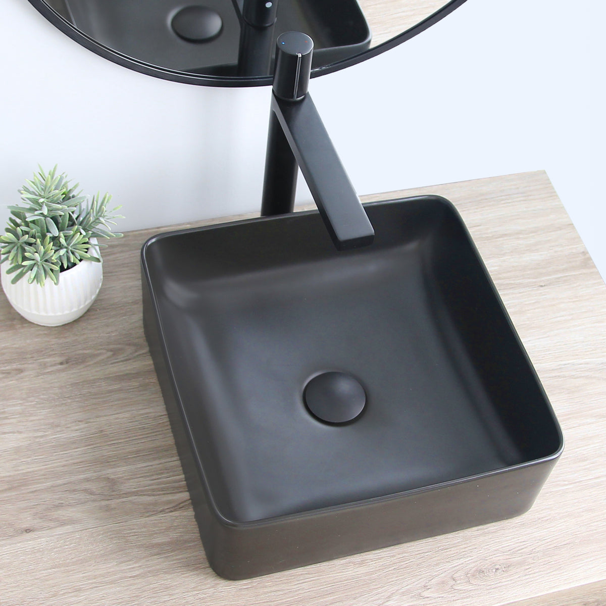 Stylish 14" Black Square Ceramic Vessel Bathroom Sink P-226N