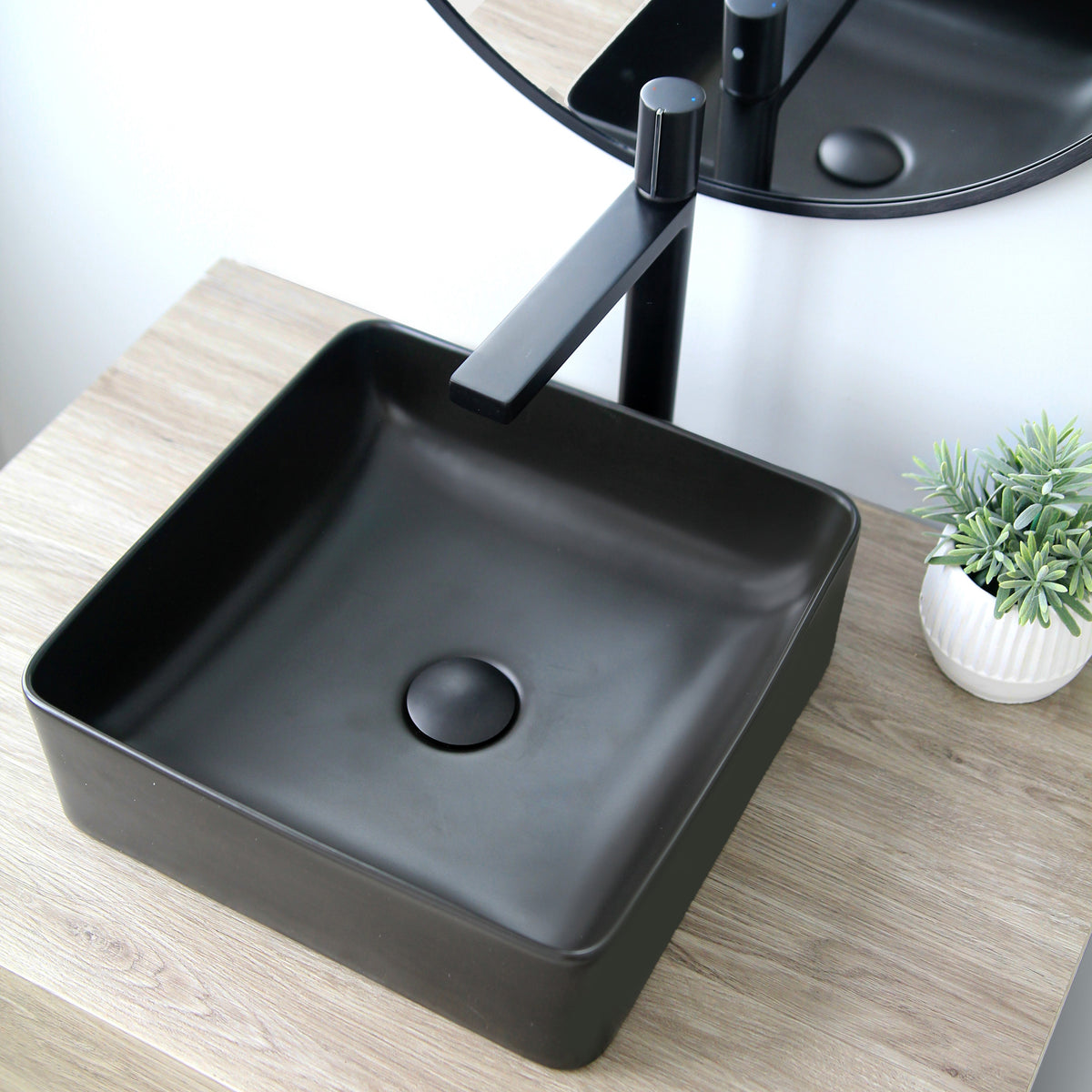 Stylish 14" Black Square Ceramic Vessel Bathroom Sink P-226N