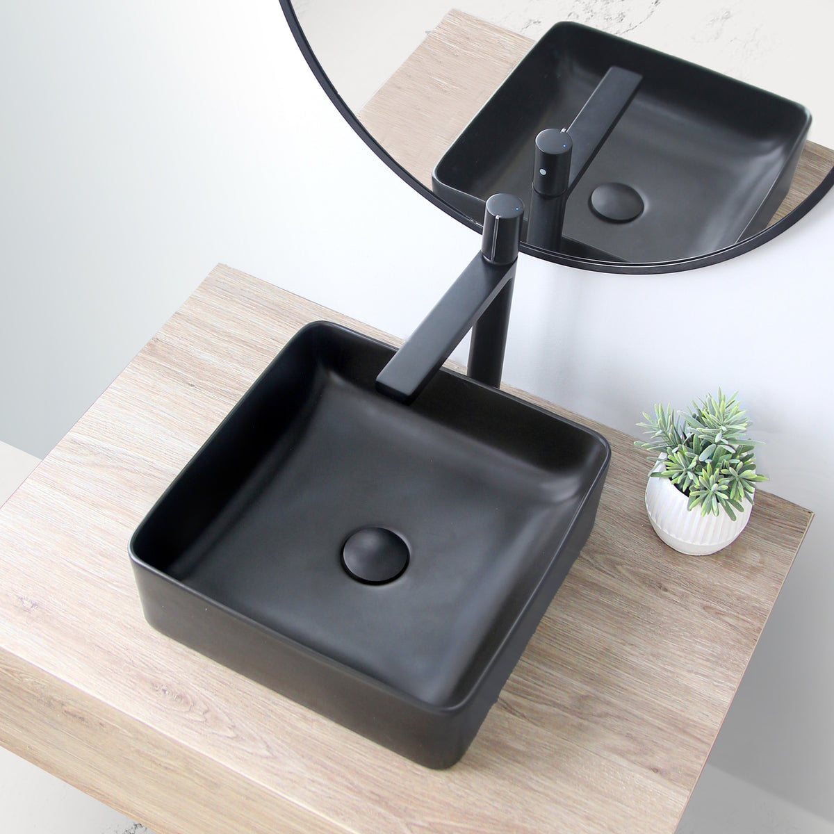 Stylish 14" Black Square Ceramic Vessel Bathroom Sink P-226N