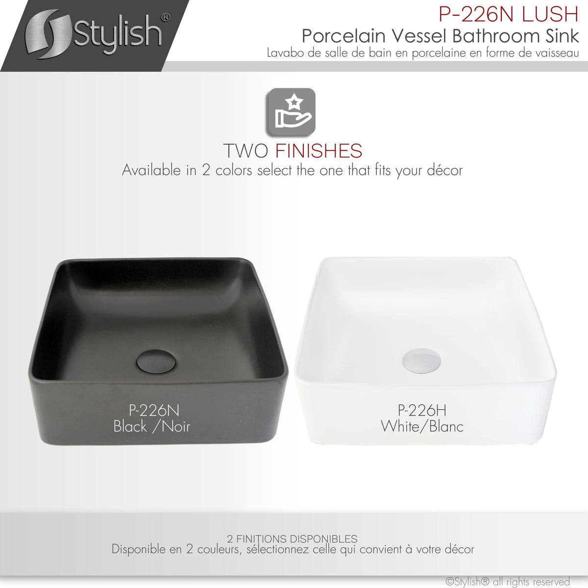 Stylish 14" Black Square Ceramic Vessel Bathroom Sink P-226N