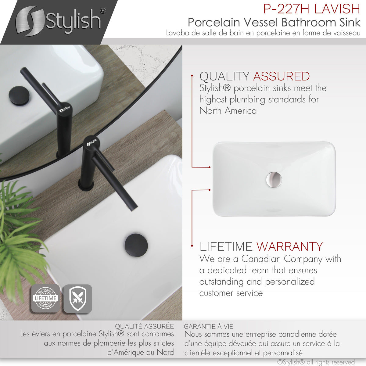 Stylish 19" White Rectangular Ceramic Vessel Bathroom Sink P-227H