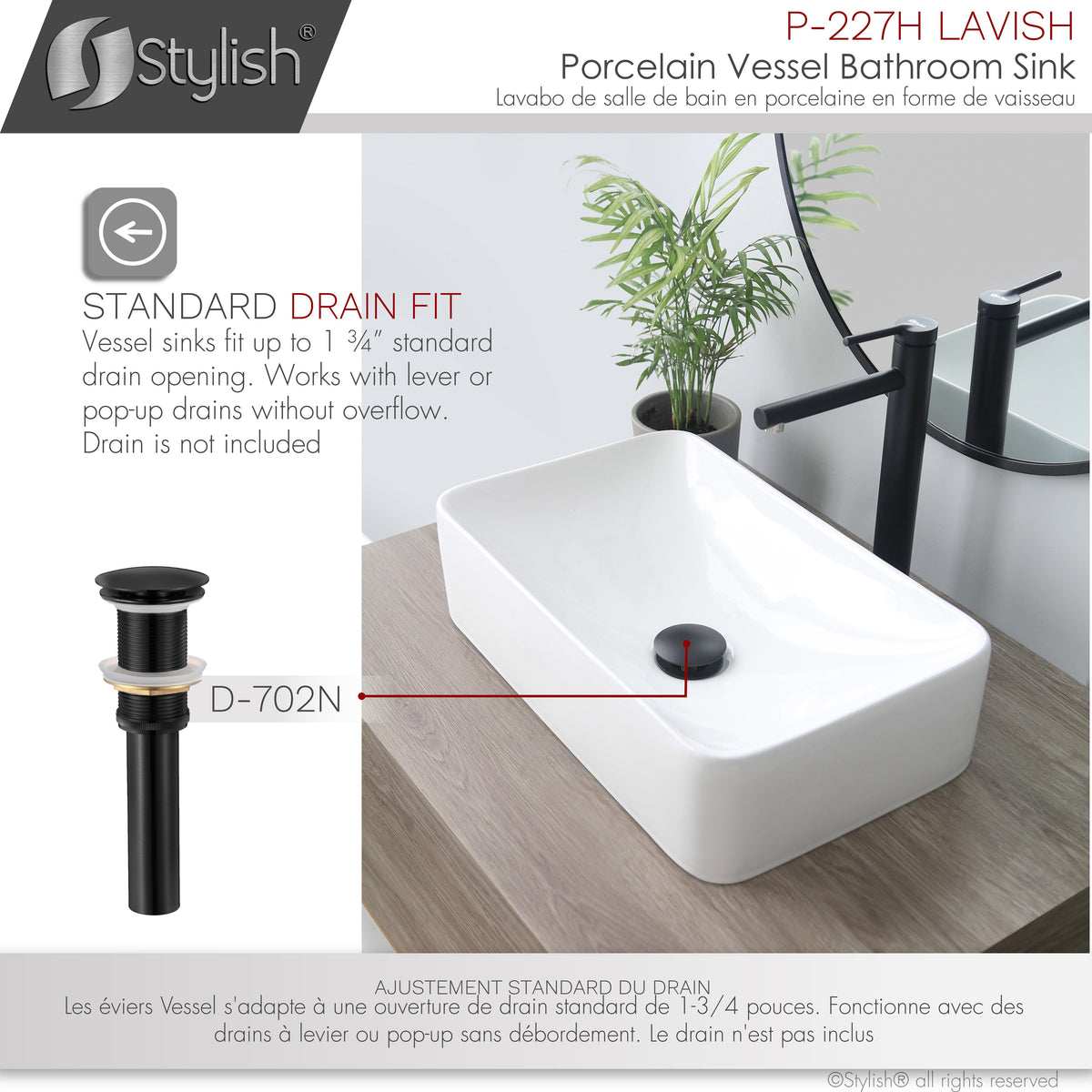 Stylish 19" White Rectangular Ceramic Vessel Bathroom Sink P-227H