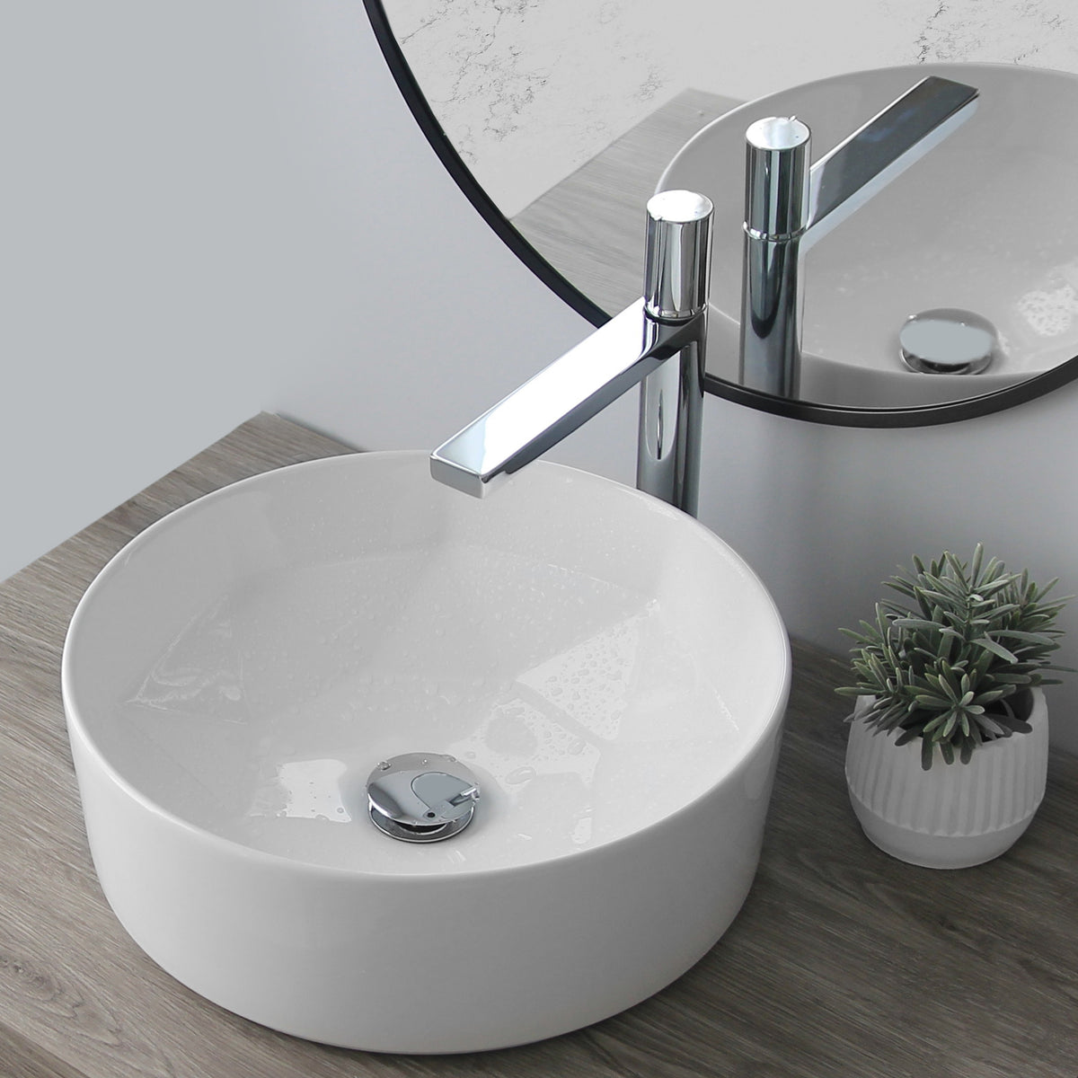 Stylish Posh 16" White Glossy Round Vessel Bathroom Sink P-228H