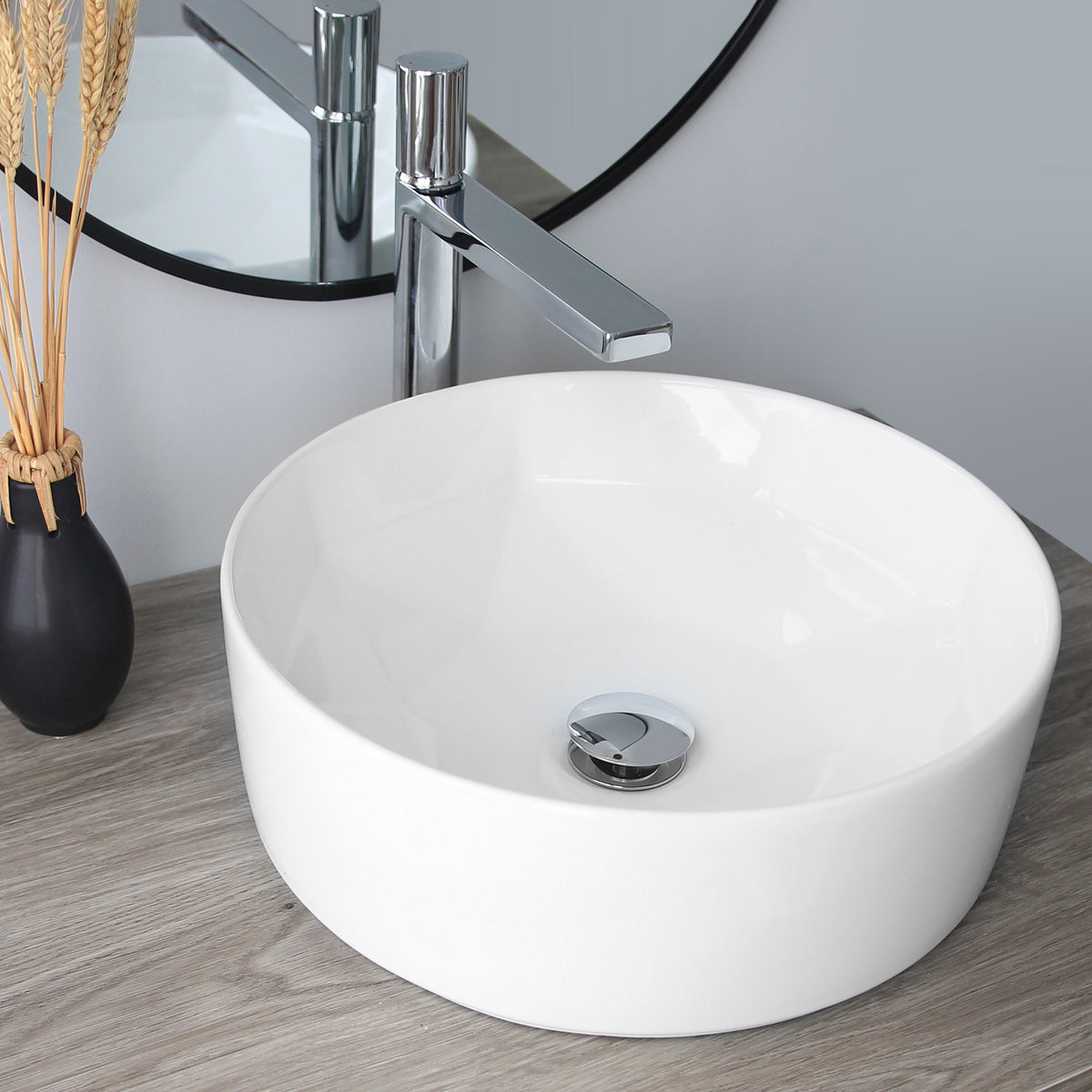Stylish Posh 16" White Glossy Round Vessel Bathroom Sink P-228H