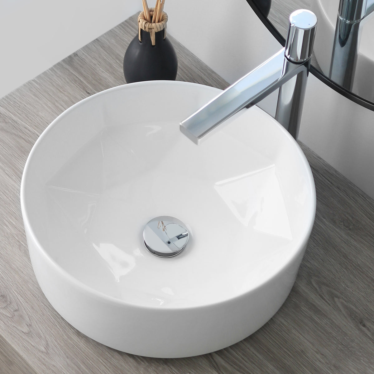 Stylish Posh 16" White Glossy Round Vessel Bathroom Sink P-228H