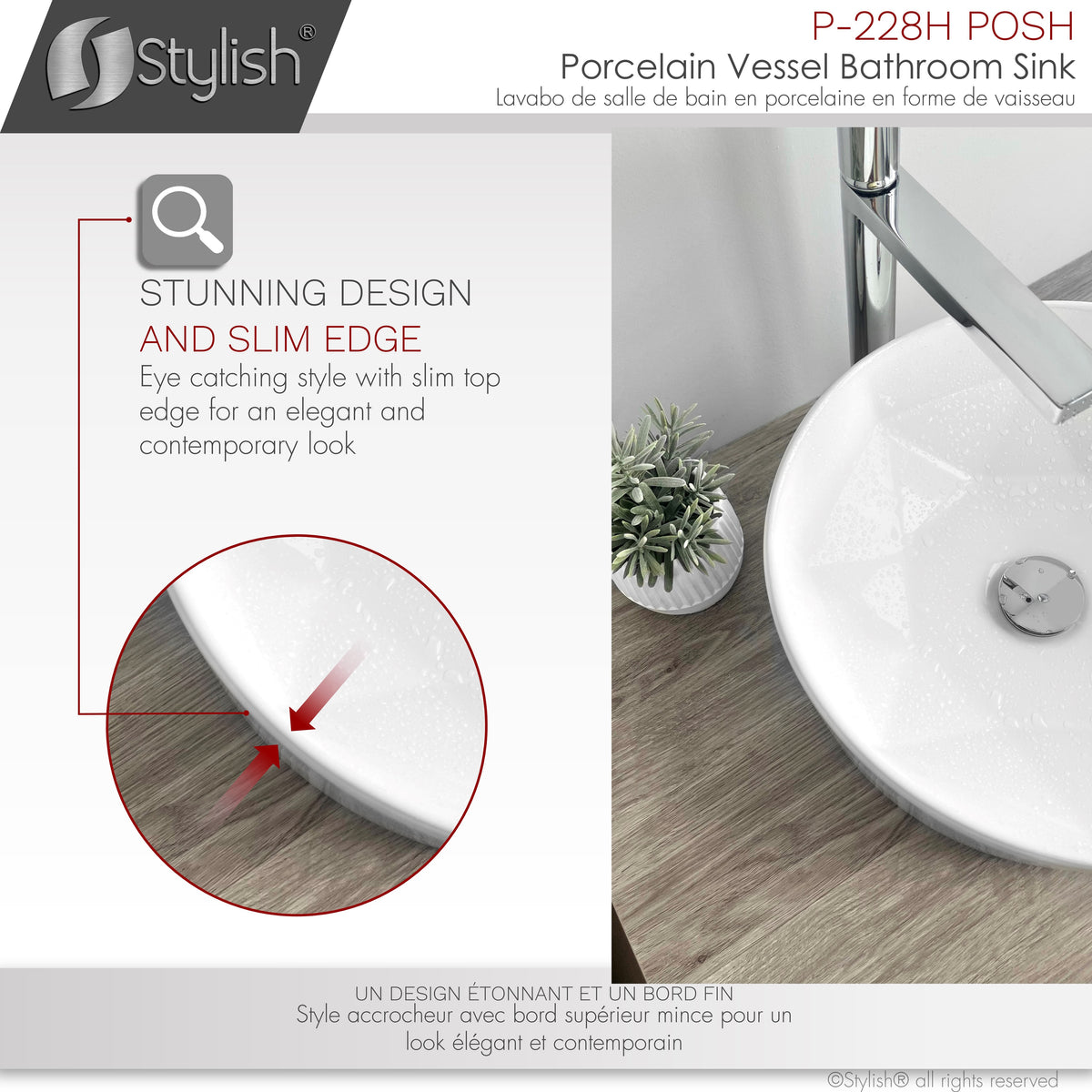 Stylish Posh 16" White Glossy Round Vessel Bathroom Sink P-228H