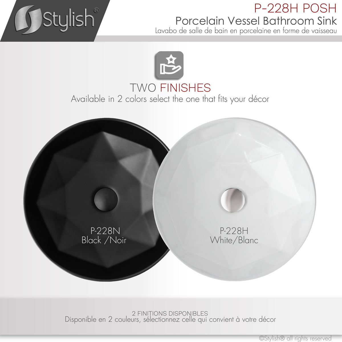 Stylish Posh 16" White Glossy Round Vessel Bathroom Sink P-228H