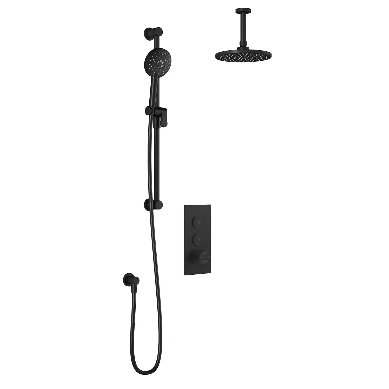 Kalia RoundOneTB2 (Valve Not Included) : AQUATONIK T/P Push-Button Shower System with Vertical Ceiling Arm Matte Black BF2065-160-001 - Plumbing Market