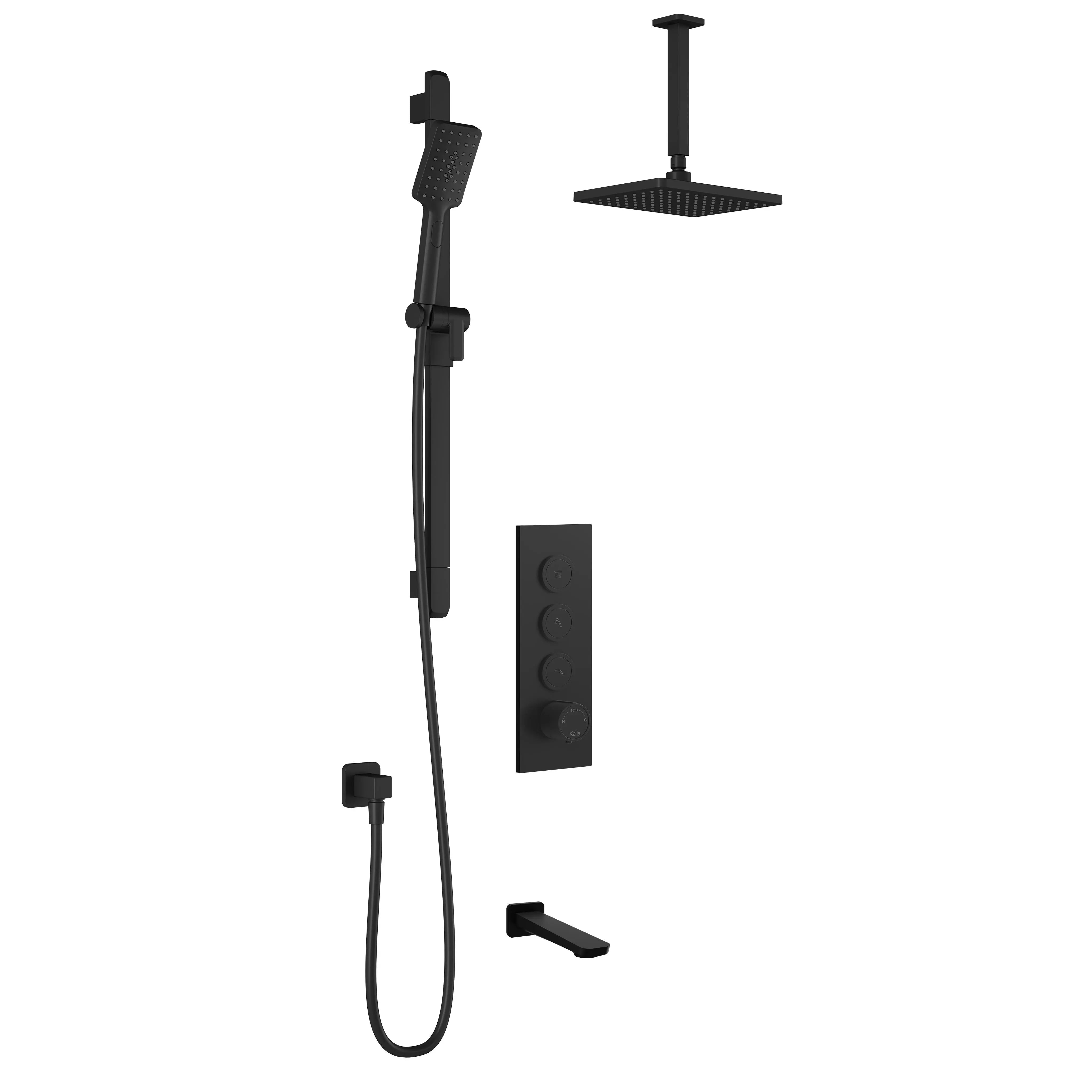 Kalia MOROKA TB3 (Valve Not Included) : AQUATONIK T/P Push-Button Shower System with Vertical Ceiling Arm Matte Black BF2098-160-001 - Plumbing Market
