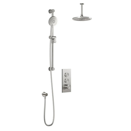 Kalia RoundOneTB2 : AQUATONIK T/P Push-Button Shower System with Vertical Ceiling Arm Pure Nickel PVD BF2064-125-001 - Plumbing Market