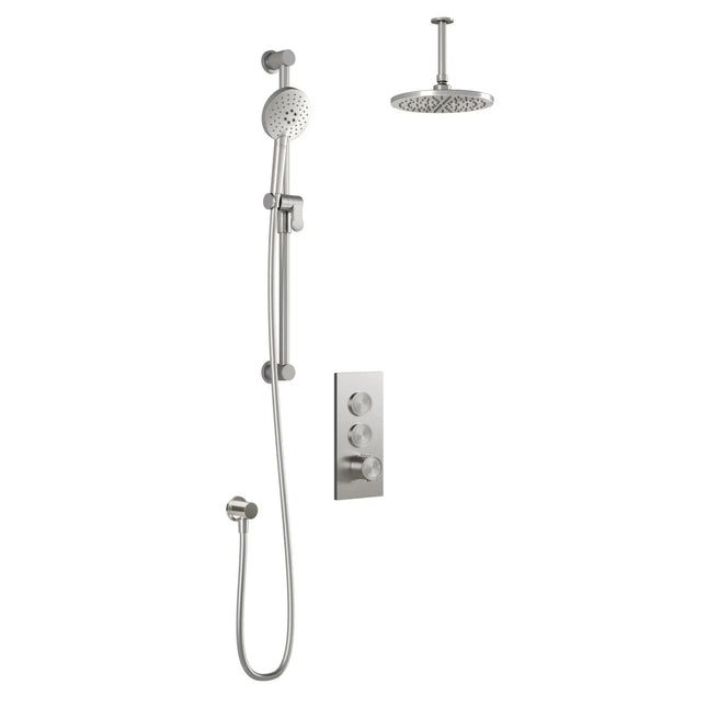 Kalia RoundOneTB2 : AQUATONIK T/P Push-Button Shower System with Vertical Ceiling Arm Pure Nickel PVD BF2064-125-001 - Plumbing Market
