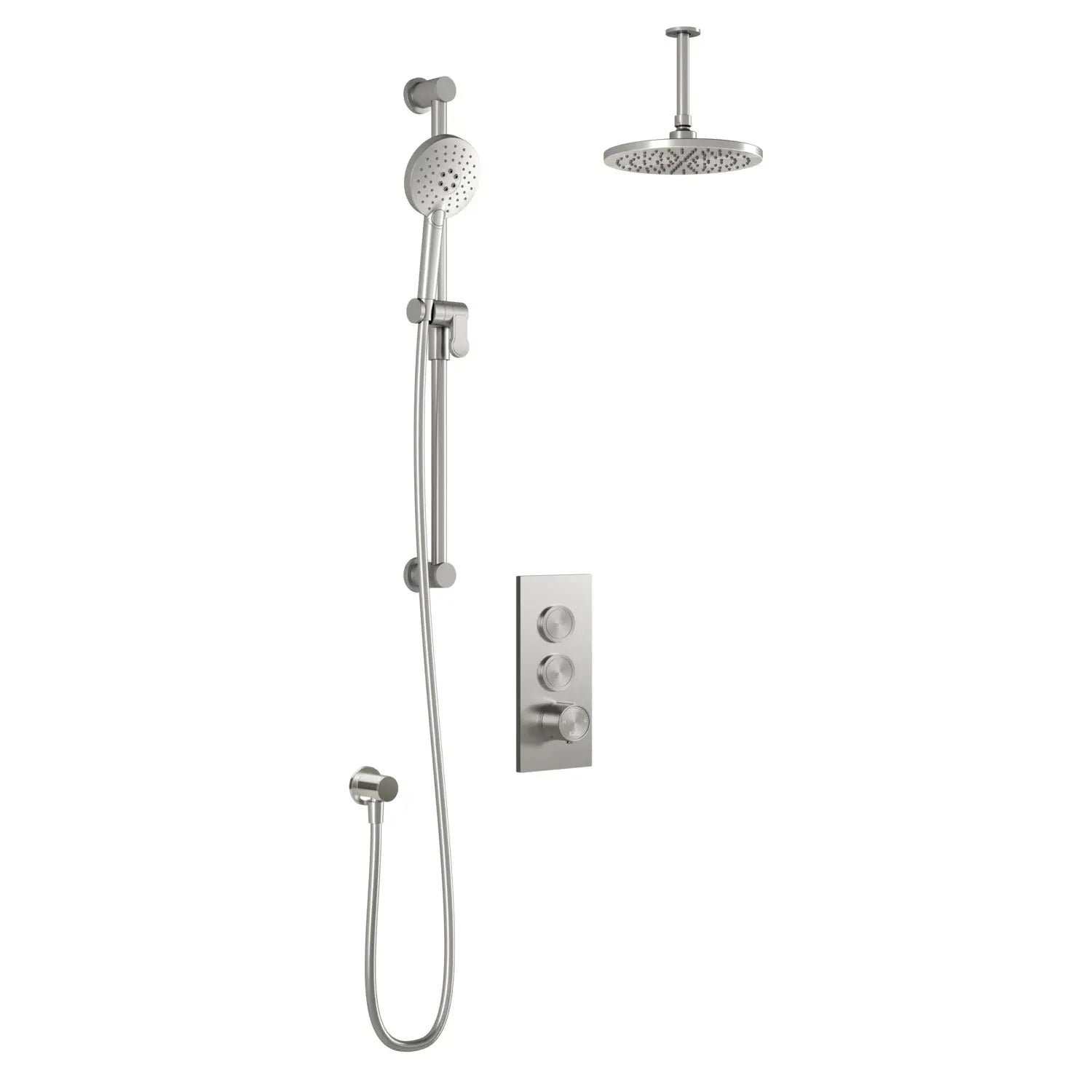 Kalia RoundOneTB2 (Valve Not Included) : AQUATONIK T/P Push-Button Shower System with Vertical Ceiling Arm Pure Nickel PVD BF2065-125-001 - Plumbing Market