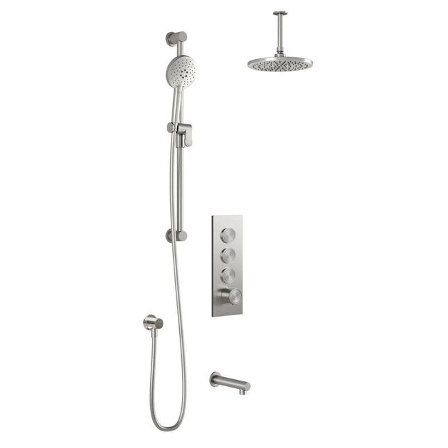 Kalia RoundOneTB3 : AQUATONIK T/P Push-Button Shower System with Vertical Ceiling Arm Pure Nickel PVD BF2066-125-001 - Plumbing Market