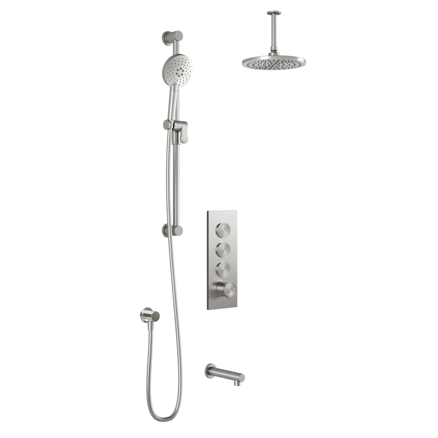 Kalia RoundOneTB3 (Valve Not Included) : AQUATONIK T/P Push-Button Shower System with Vertical Ceiling Arm Pure Nickel PVD BF2067-125-001 - Plumbing Market