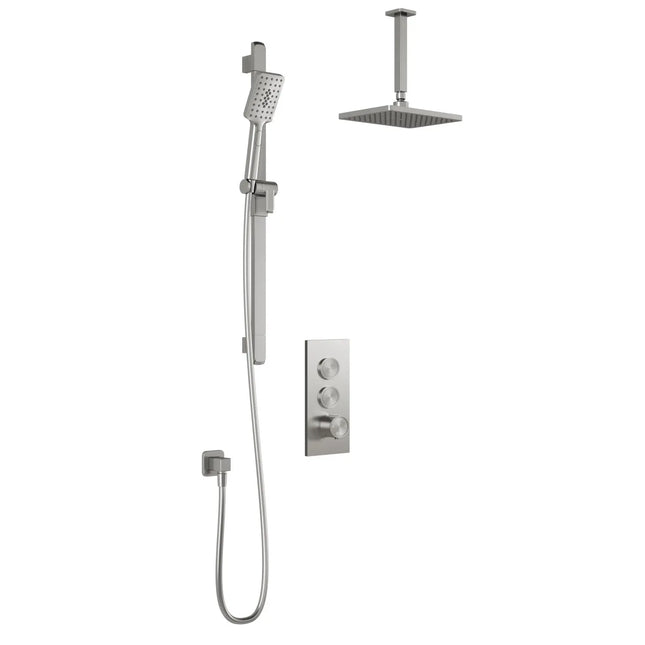 Kalia SquareOne  TB2 (Valve Not Included) : AQUATONIK T/P Push-Button Shower System with Vertical Ceiling Arm Pure Nickel PVD BF2069-125-001 - Plumbing Market