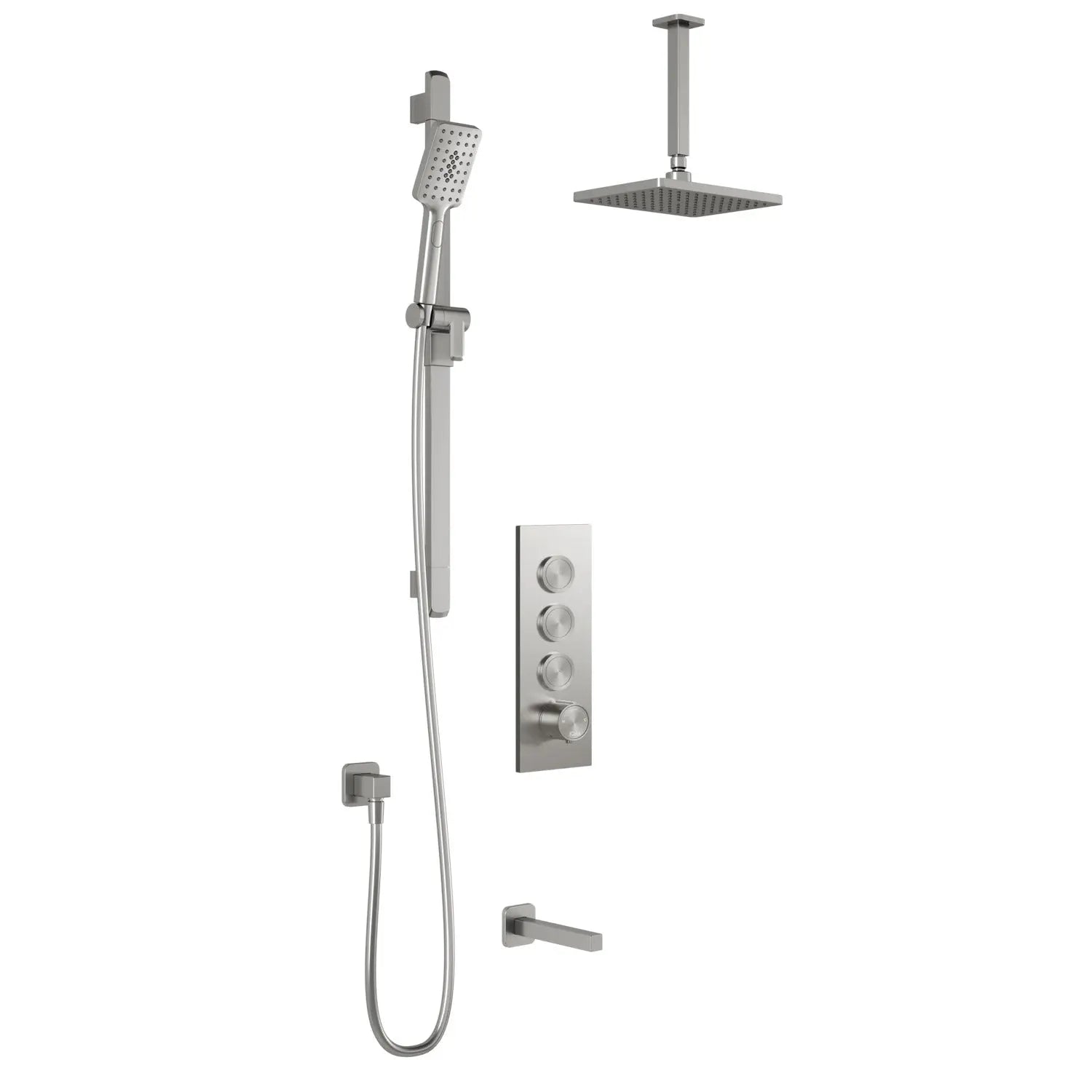 Kalia SquareOne  TB3 (Valve Not Included) : AQUATONIK T/P Push-Button Shower System with Vertical Ceiling Arm Pure Nickel PVD BF2071-125-001 - Plumbing Market