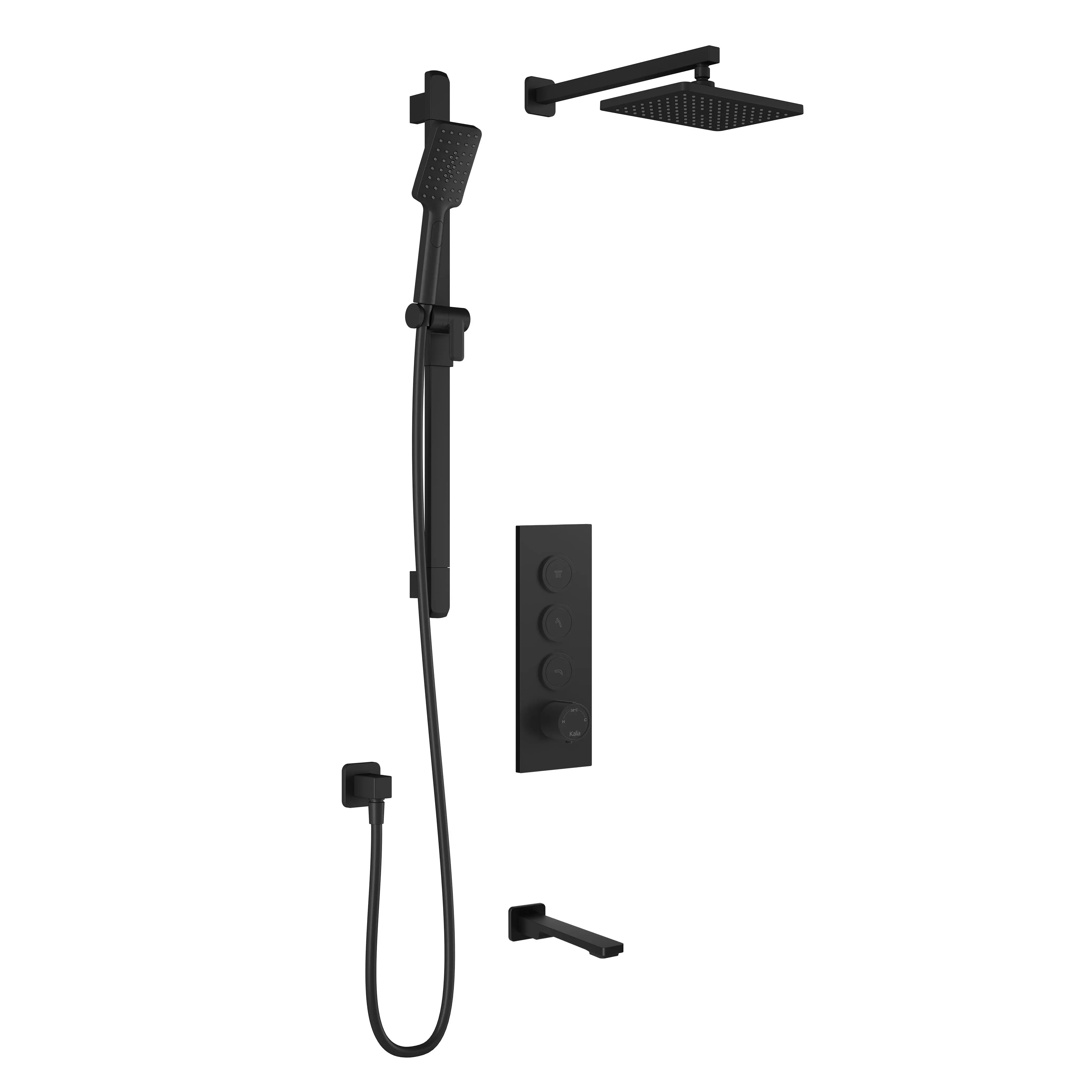 Kalia KAREO  TB3 (Valve Not Included) : AQUATONIK T/P Push-Button Shower System with Wallarm Matte Black BF2102-160 - Plumbing Market
