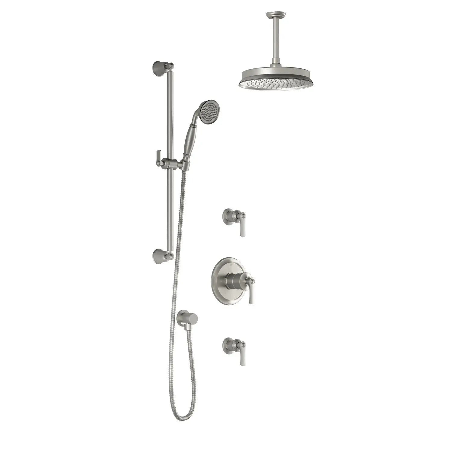 Kalia RUSTIK T2 (Valves Not Included) : AQUATONIK T/P Shower System with Vertical Ceiling Arm Pure Nickel PVD BF1519-125-001 - Plumbing Market