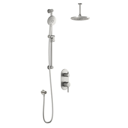 Kalia RoundOneTD2 (Valve Not Included) : AQUATONIK T/P with Diverter Shower System with Vertical Ceiling Arm Pure Nickel PVD BF1639-125-001 - Plumbing Market