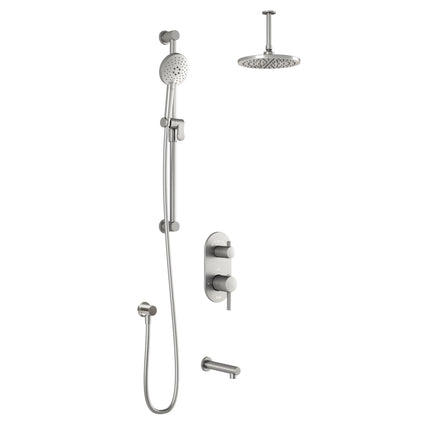 Kalia RoundOneTD3 (Valve Not Included) : AQUATONIK T/P with Diverter Shower System with Vertical Ceiling Arm Pure Nickel PVD BF1643-125-001 - Plumbing Market