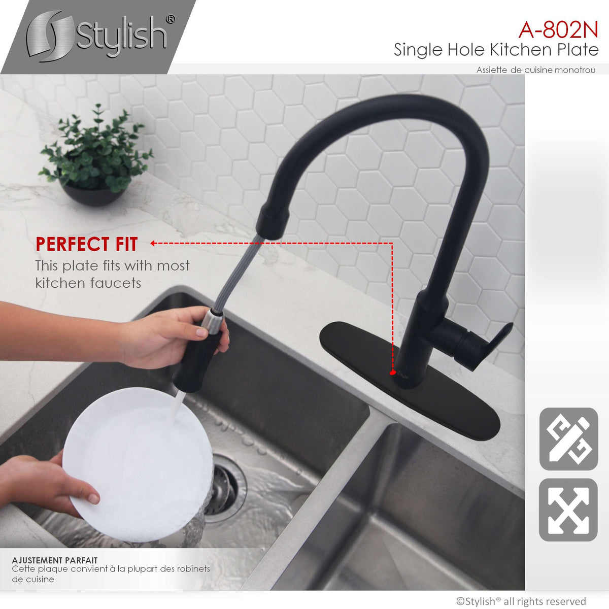 Stylish 10" Kitchen Deck Plate Matte Black A-802N
