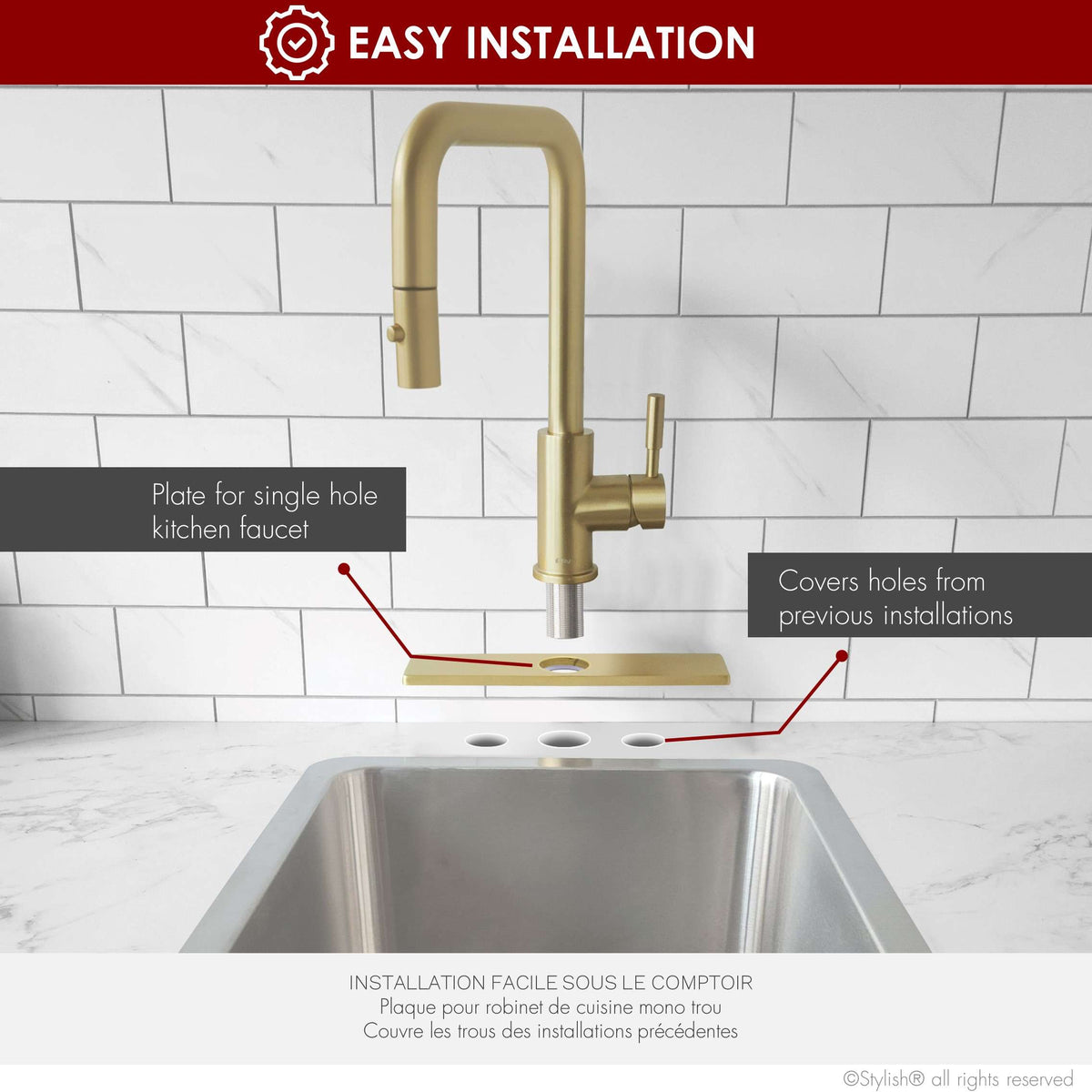 Stylish 10" Kitchen Deck Plate Brushed Gold Square Shape A-803G
