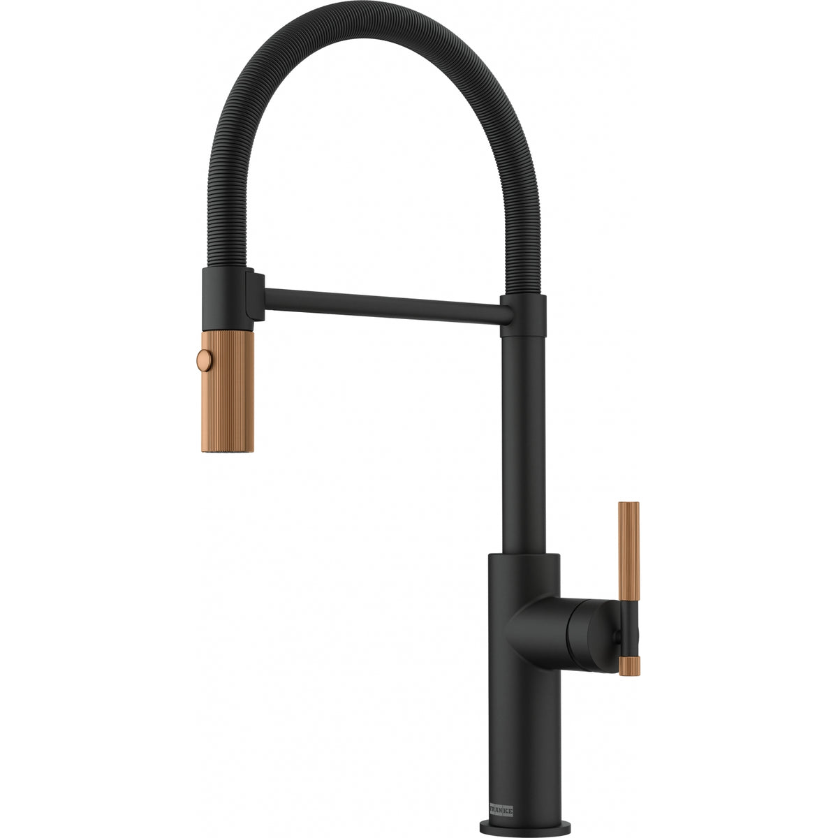 Franke Maris Stripes semi-pro pull-down kitchen faucet STR-SP in Bi-Matte Black/Copper