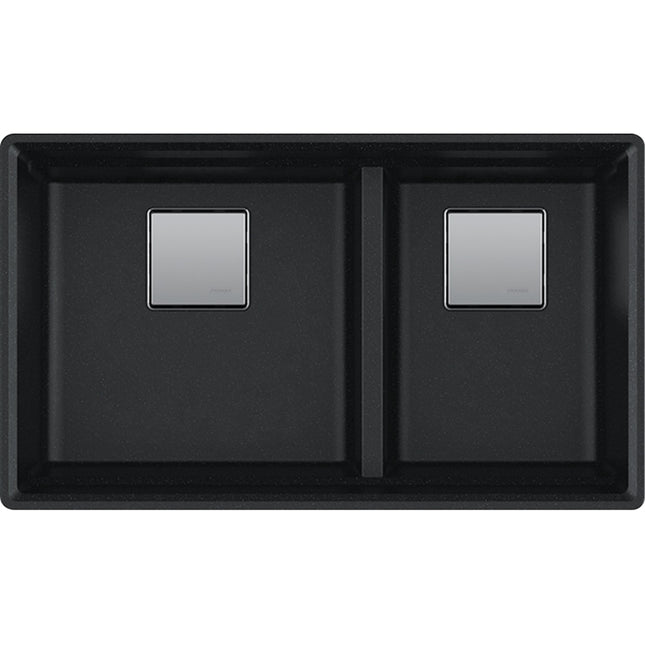 Franke 32.0-in. x 18.75-in. Undermount Double Bowl Granite Kitchen Sink with Low Divide in Onyx Franke