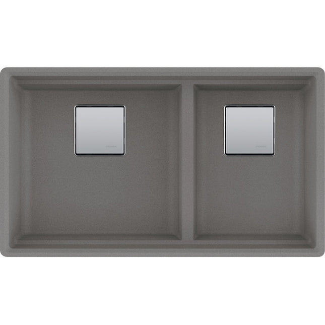 Franke 32.0-in. x 18.75-in. Undermount Double Bowl Granite Kitchen Sink with Low Divide in Stone Grey Franke