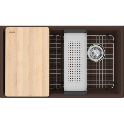 Franke Maris 33-in. x 19.3-in Granite Undermount Single Bowl Workcenter Kitchen Sink Mocha Franke