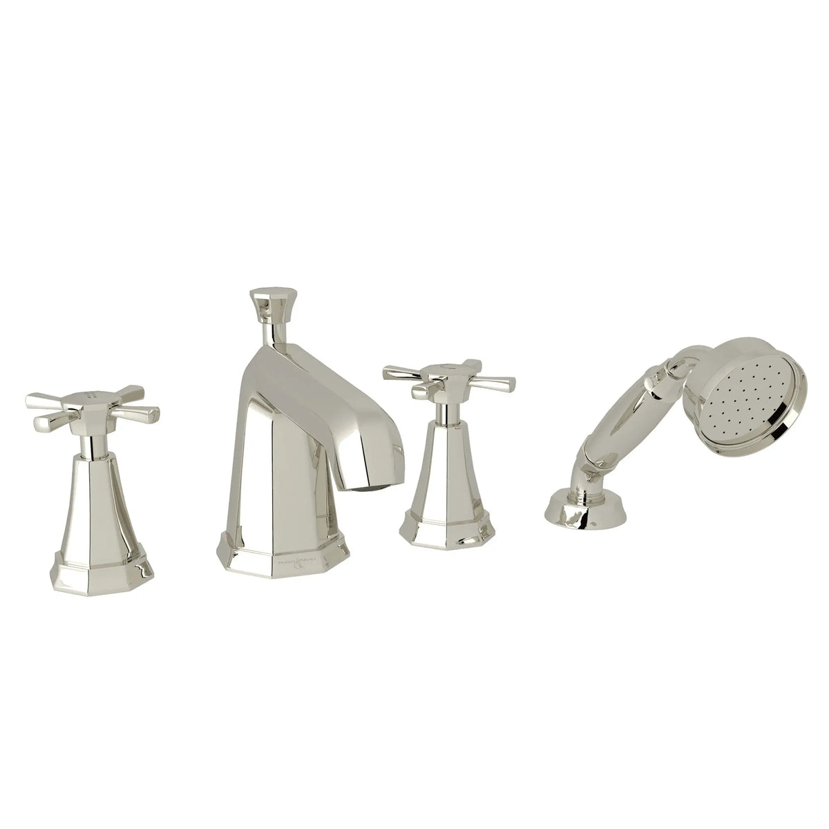Perrin & Rowe Deco 4-Hole Deck Mount Tub Filler U.3153 - Polished Nickel
