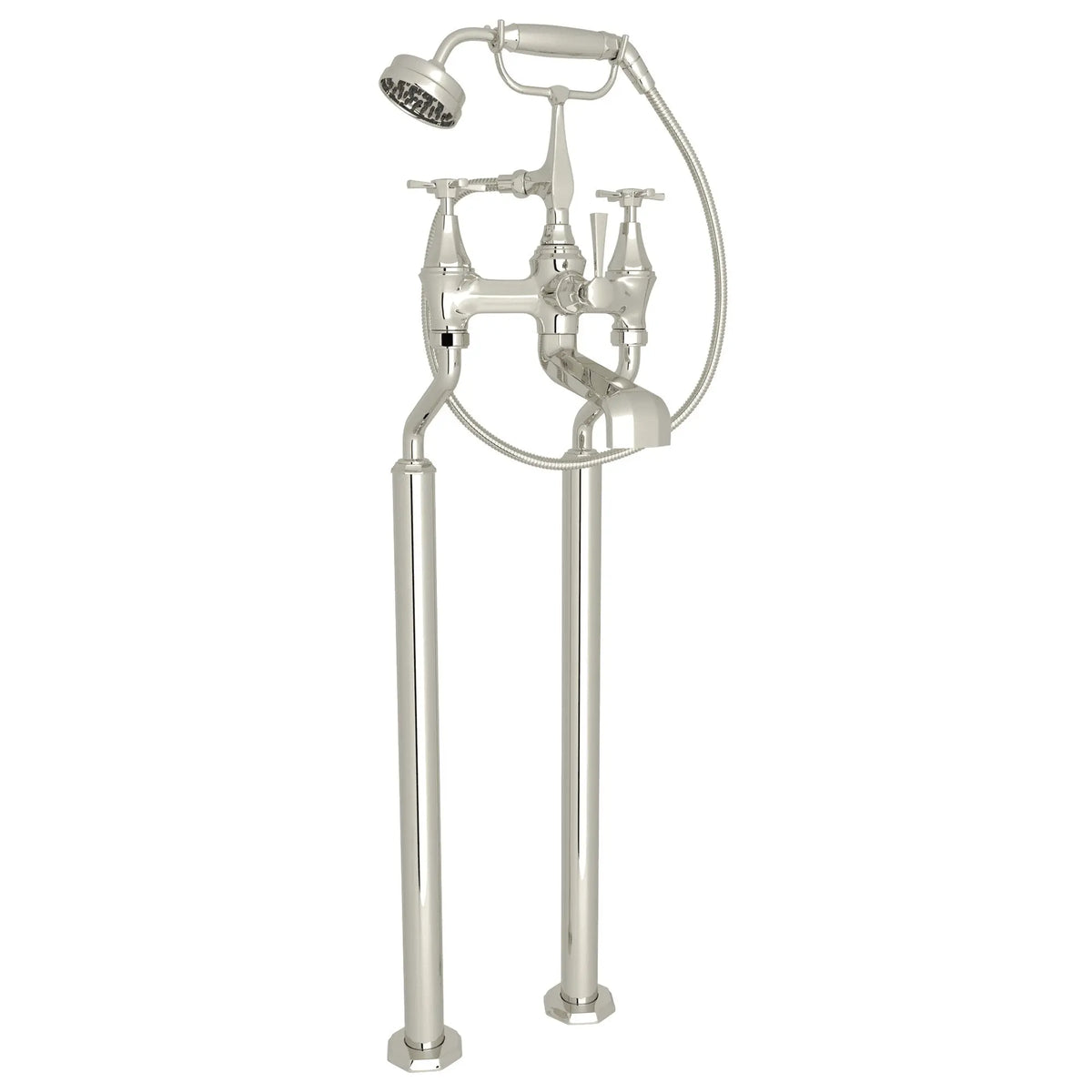 Perrin & Rowe Deco Floor Mount Tub Filler U.3121 - Polished Nickel