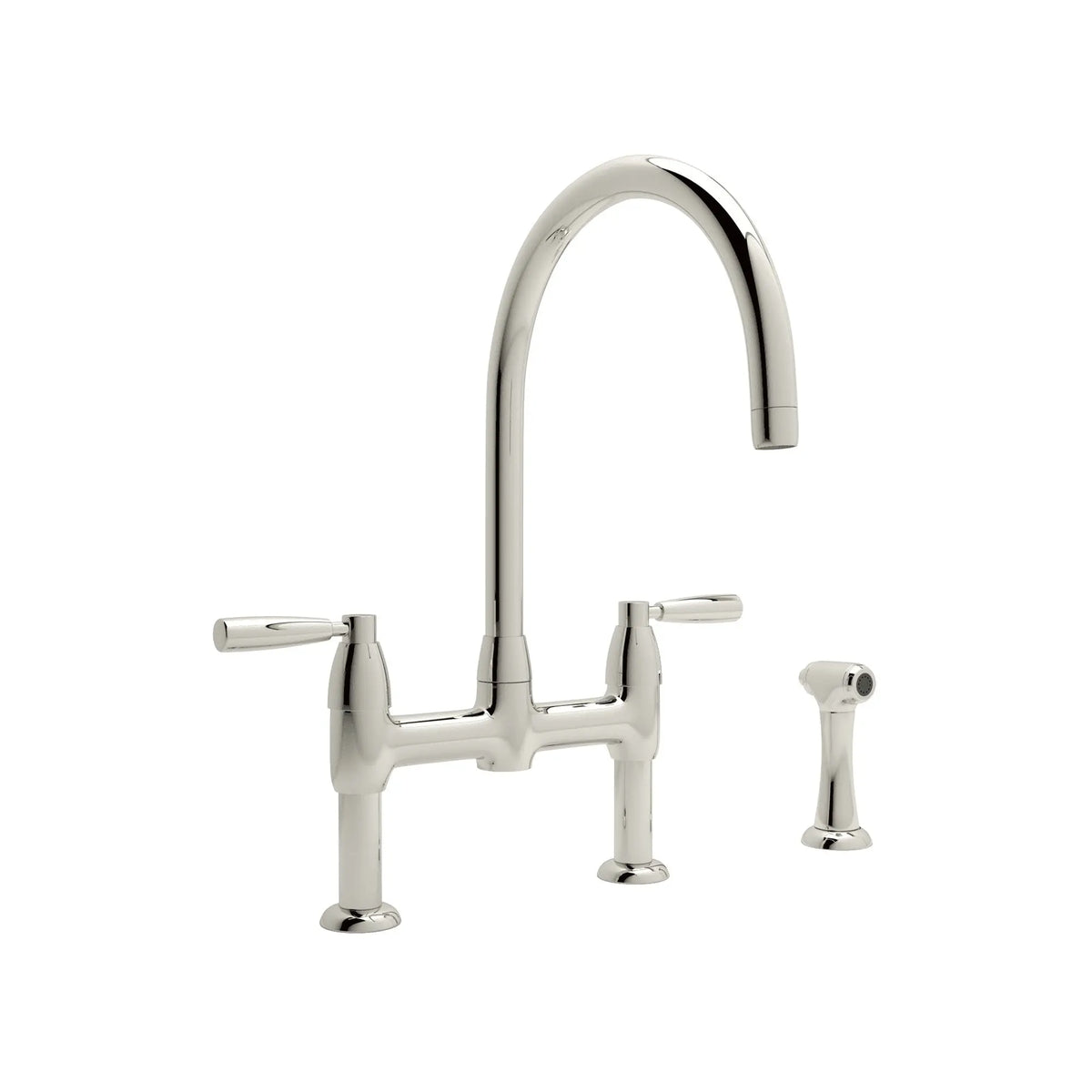 Perrin & Rowe Holborn Bridge Kitchen Faucet With C-Spout And Side Spray U.4273 - Polished Nickel