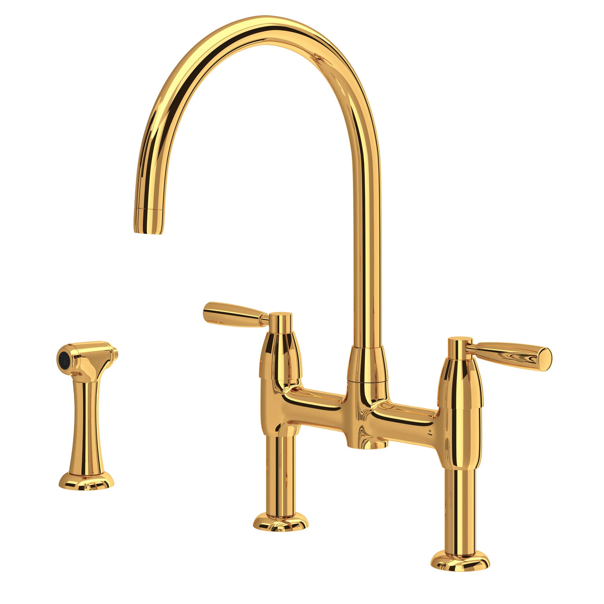 Perrin & Rowe Holborn Bridge Kitchen Faucet With C-Spout And Side Spray U.4273 - English Gold