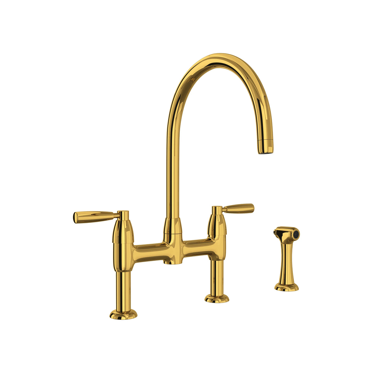 Perrin & Rowe Holborn Bridge Kitchen Faucet With C-Spout And Side Spray U.4273 - Unlacquered Brass