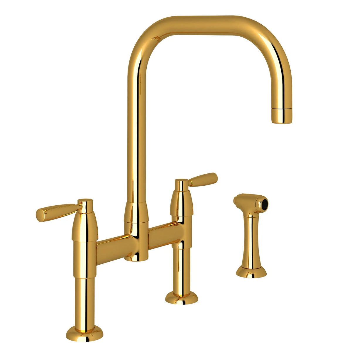 Perrin & Rowe Holborn Bridge Kitchen Faucet With U-Spout And Side Spray U.4279 - Unlacquered Brass