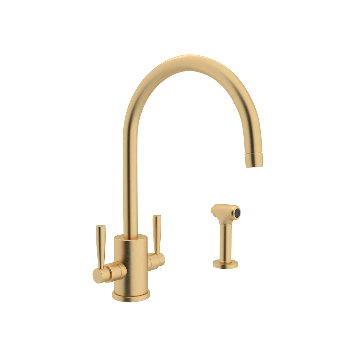 Perrin & Rowe Holborn Two Handle Kitchen Faucet With Side Spray U.4312 - Satin English Gold