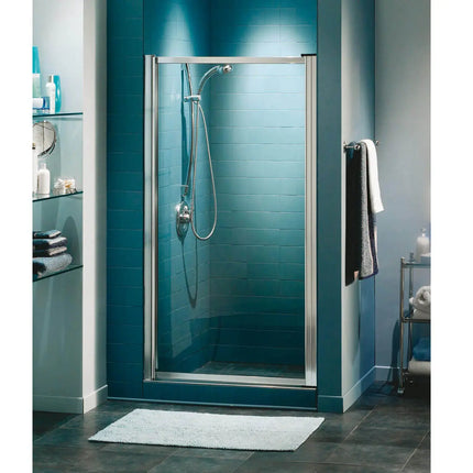 Pivolok 33-34 ¾ x 64 ½ in. Pivot Shower Door for Alcove Installation with Clear glass in Chrome - Plumbing Market
