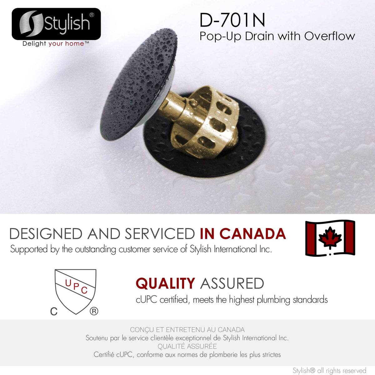 Stylish Pop-Up Bathroom Sink Drains Set with Overflow Matte Black D-701N2