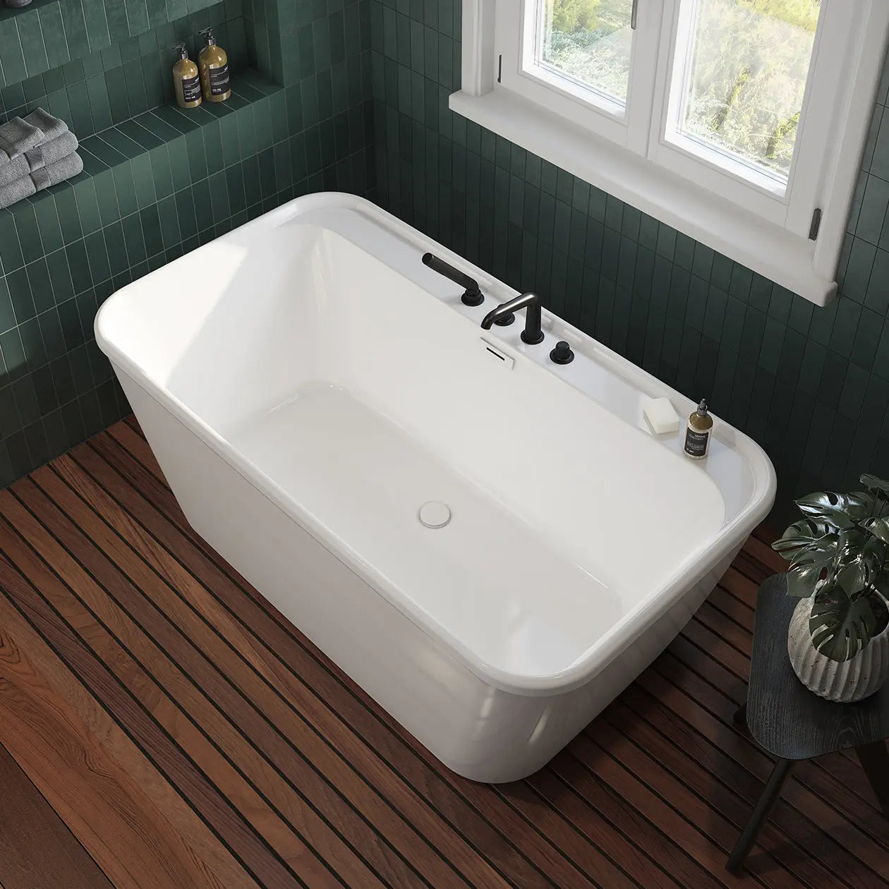 Pocono 58 x 32 AcrylX Freestanding Center Drain Bathtub in White with White Skirt - Plumbing Market